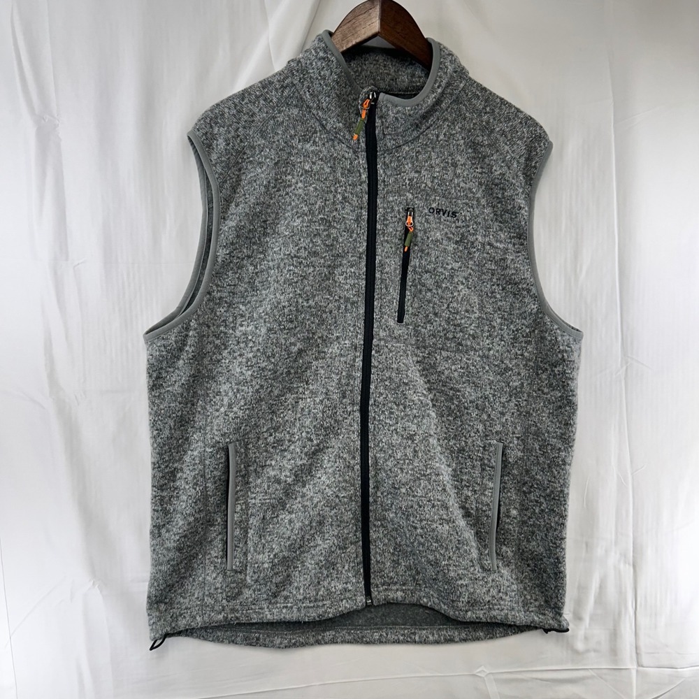Orvis Sweater Fleece Vest Mens Large Gray Marled Full Zip Mock Neck 2BYK